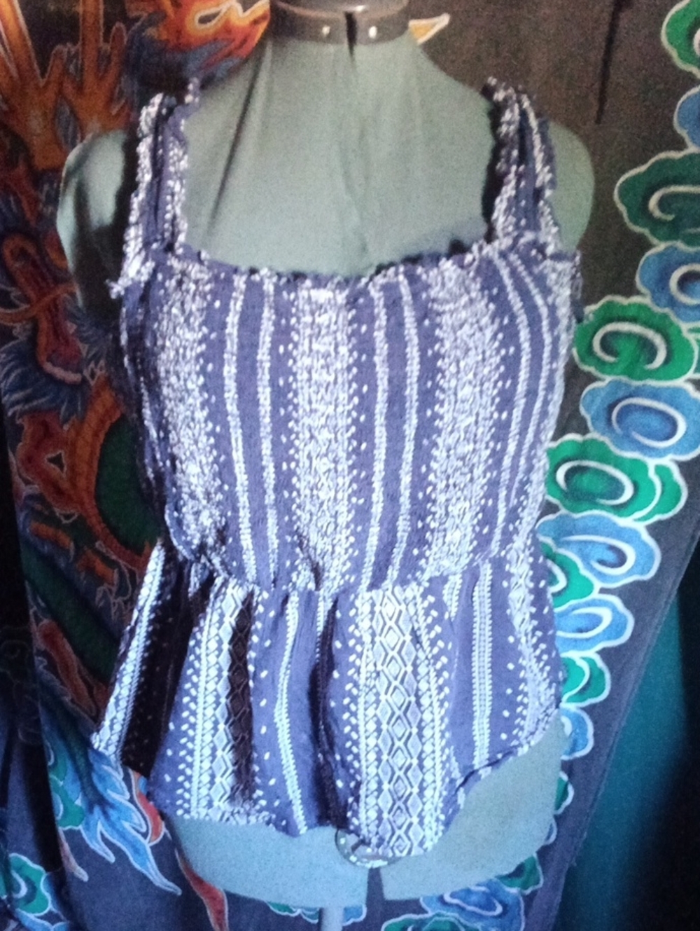 Old Navy Navy Blue Patterned Smocked Peplum Camisole